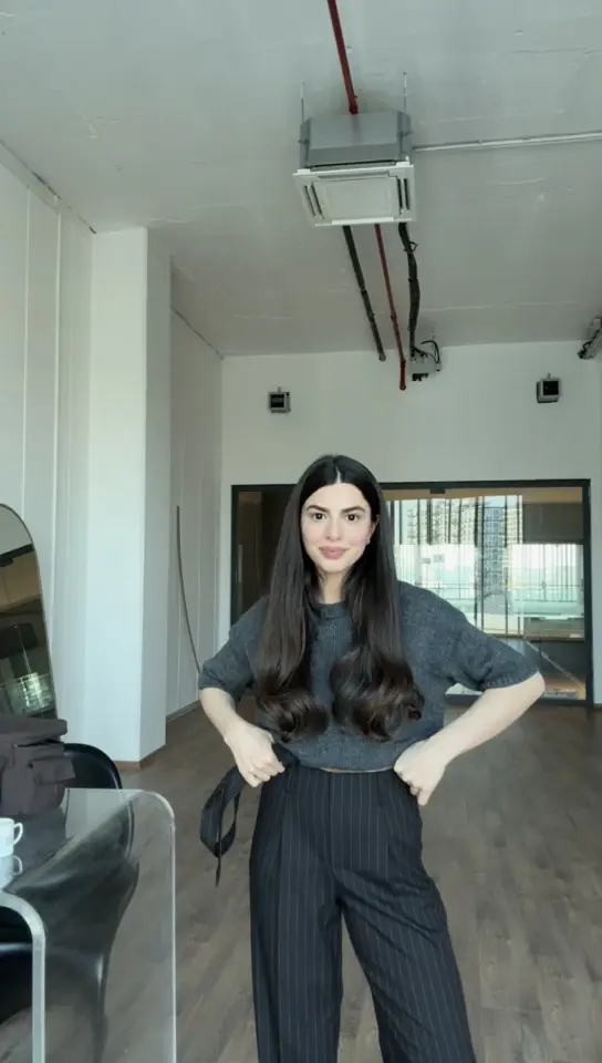 Karol kendinden kemerli acı kahve çizgili pantolon