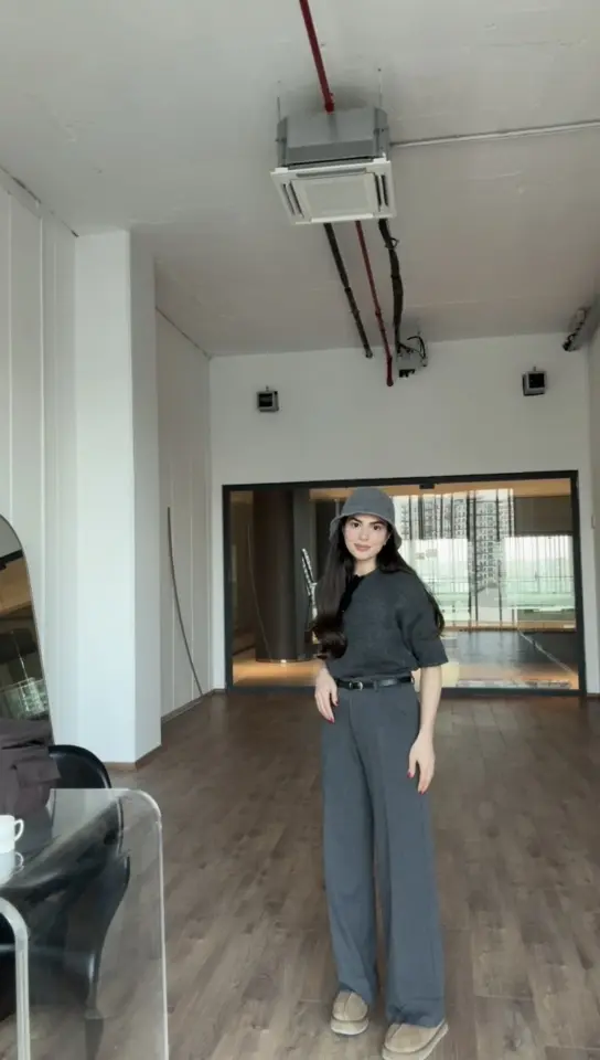 Karol kemerli gri palazzo pantolon