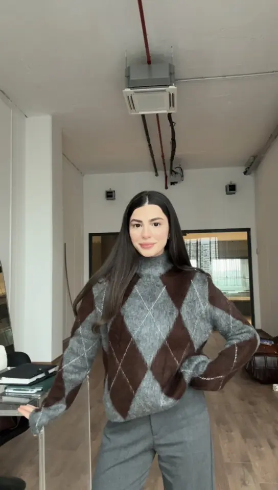 Balıkçı yaka baklava desenli kazak