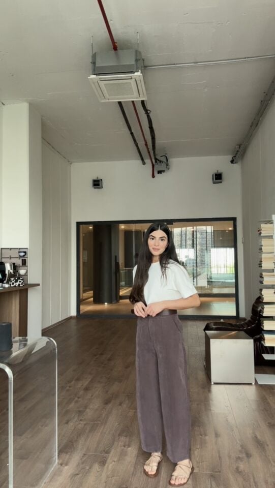 Kemerli kahve tensel rahat pantolon