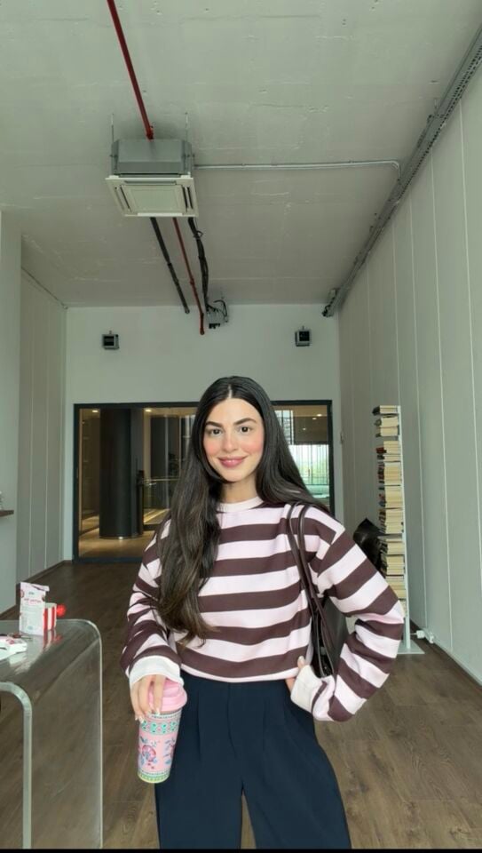 Çizgili pembe to geçişli Sweat