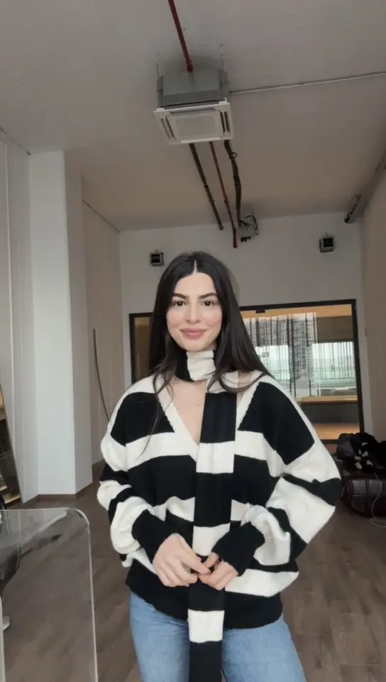 Atki detaylı çizgili hırka