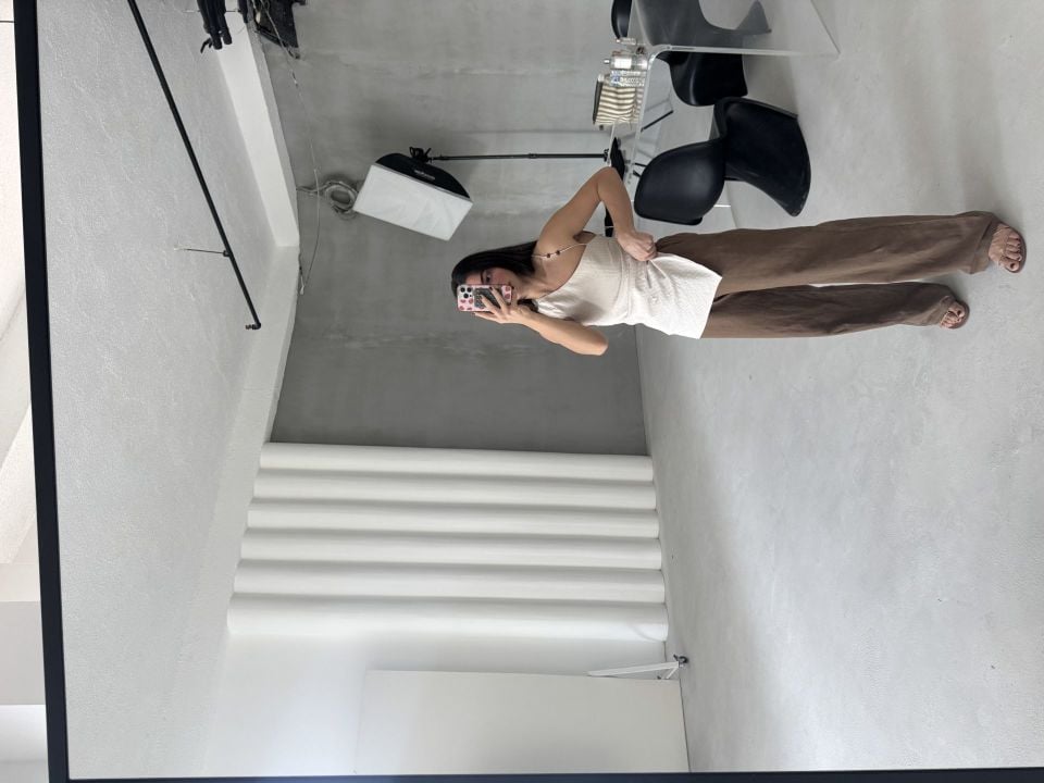 Tatlı kahve ham keten pantolon