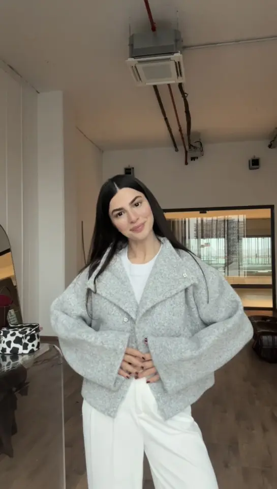 Gri tok dokulu triko ceket