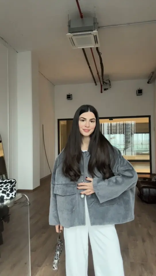 Gri sakallı kumaş trend mont