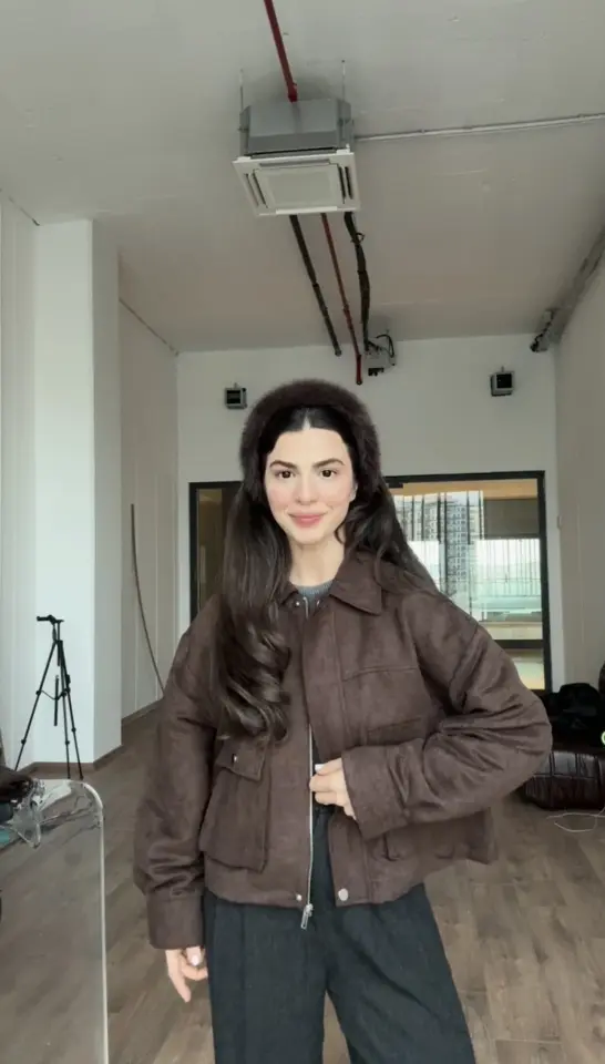 Koyu kahve nubuk on cepli ceket