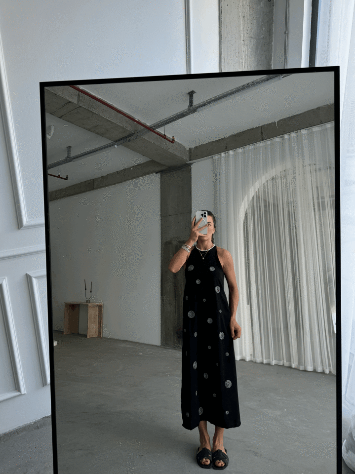 Ayrobin kumaş işleme detaylı tasarım elbise