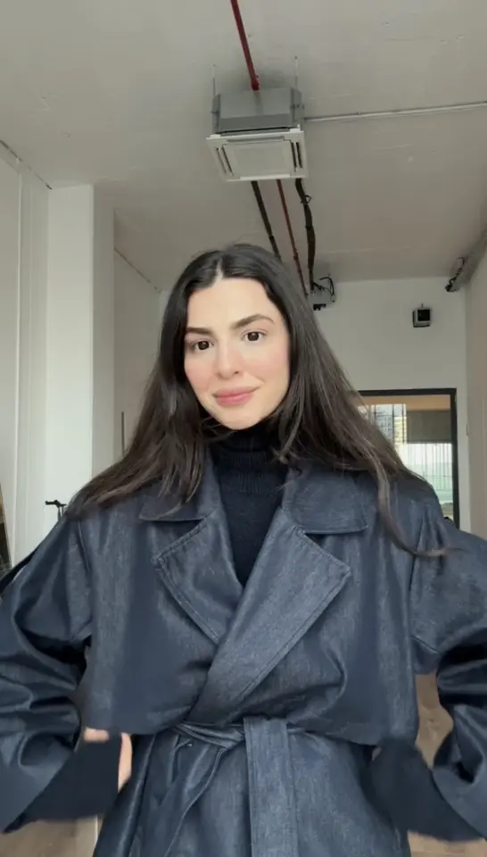 İçi astarlı denim görünümlü kuşaklı ceket