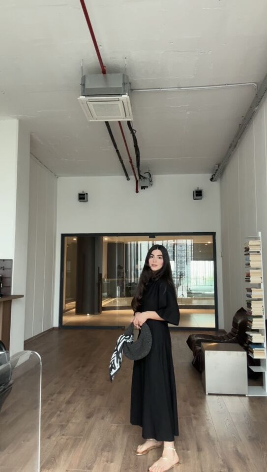 Massimo dutti siyah keten elbise