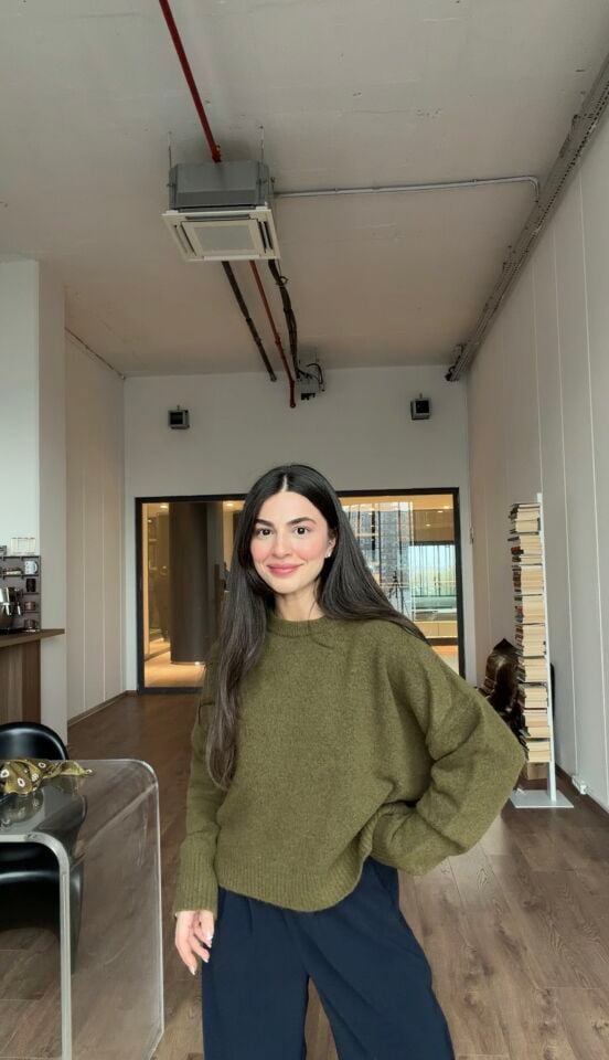 Bisiklet yaka yün Zeytin yeşili kazak