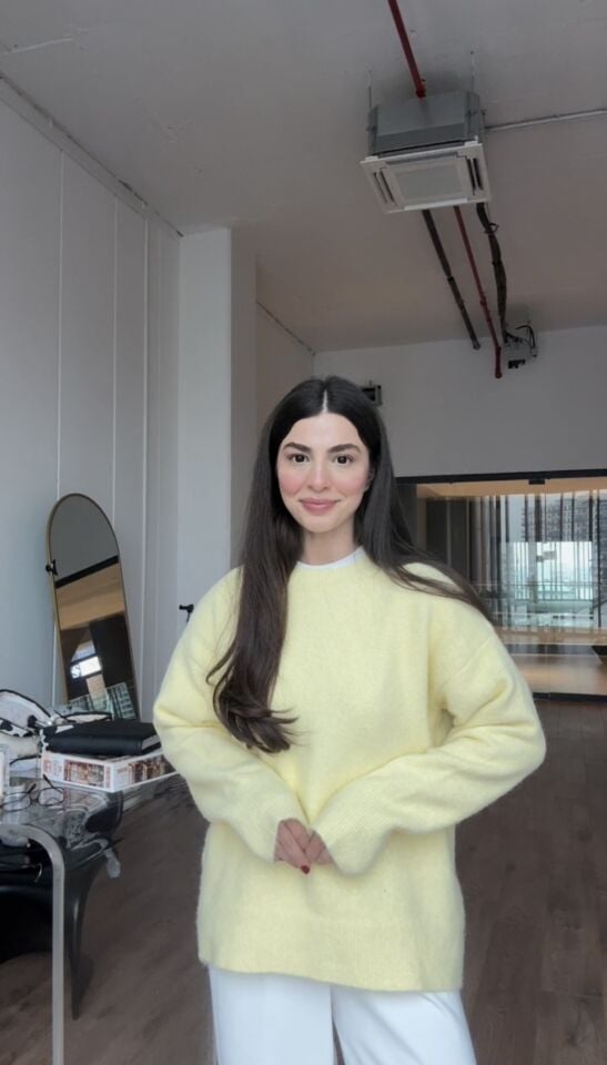 Tereyağ sarısı bisiklet yaka kazak