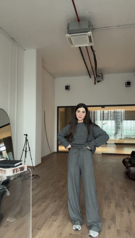 Gri bağcıklı straight sezon pantolon