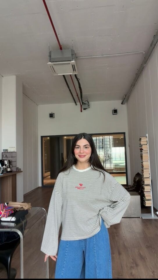 Siyah çizgili uzun kol basic