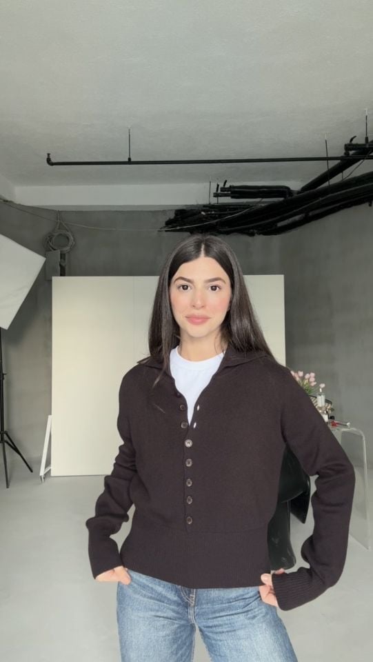 Dilvin polo yaka düğmeli acı kahve triko kazak