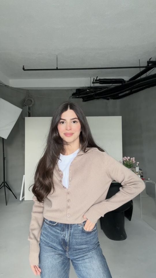 Dilvin polo yaka düğmeli vizon triko kazak