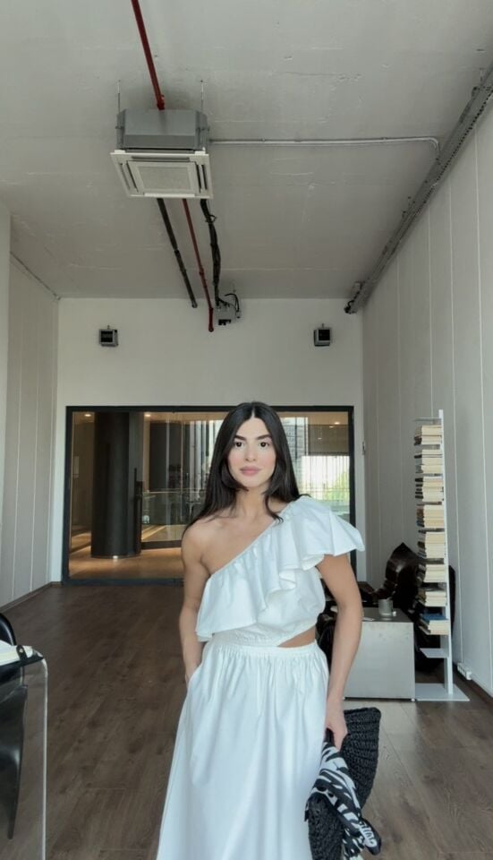 Orjinal marka beyaz içi astarlı poplin elbise