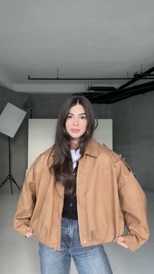 Trend taba süet bomber ceket