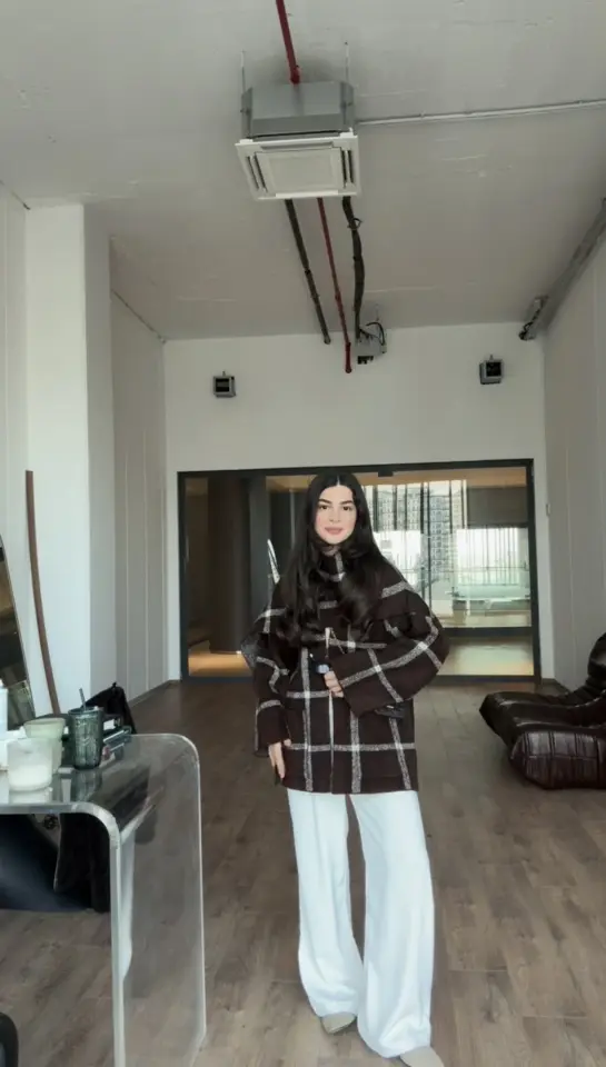 Ekose şallı triko ceket