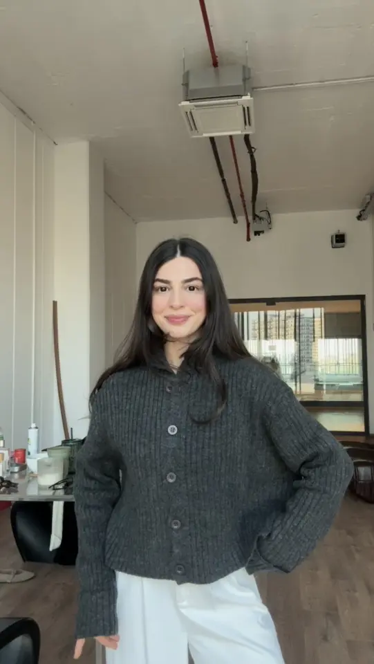 Antrasit düğmeli hırka kazak