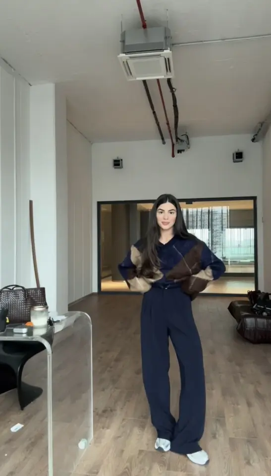 Gold düğmeli Karol lacivert palazzo