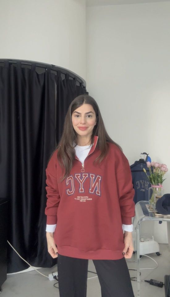 Premium kalite bordo nakışlı sweat