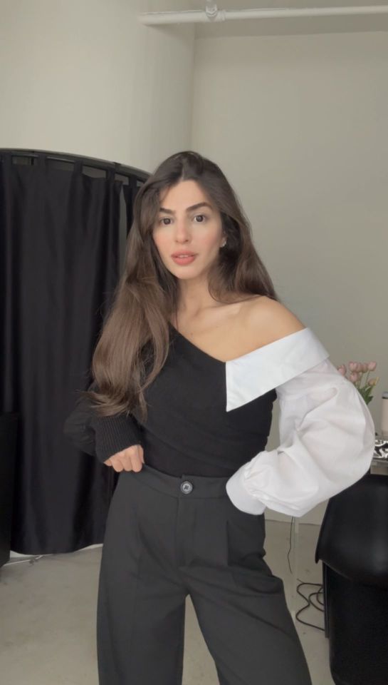 Tek omuz gömlek detaylı tasarım kazak