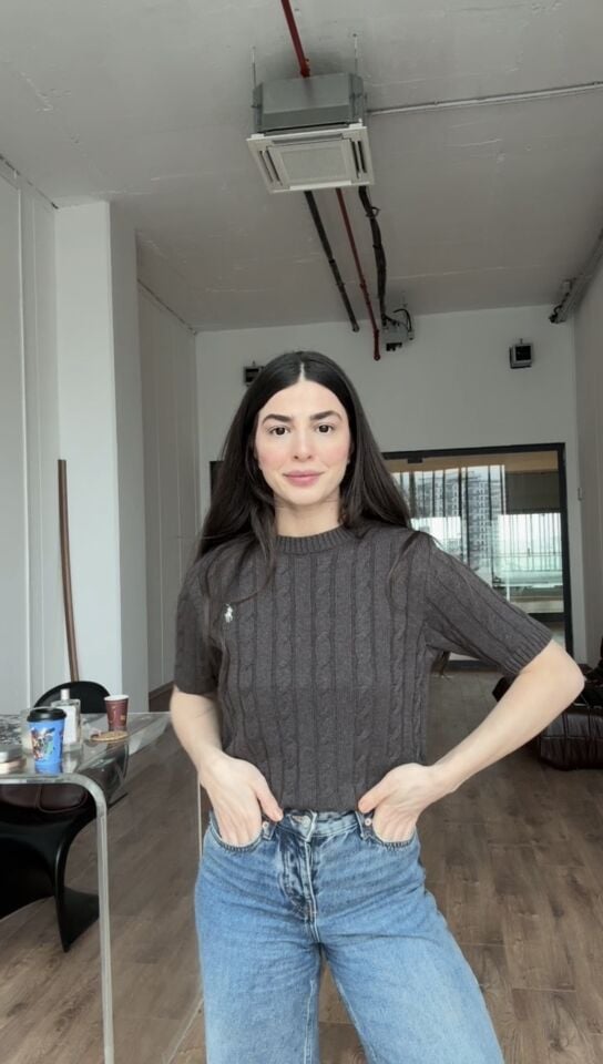 Kahve bisiklet yaka örgü kazak