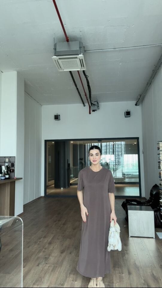 Oysho kumaş kahve pamuklu elbise