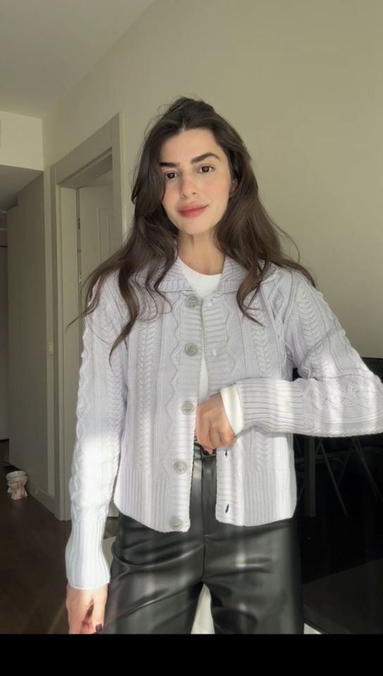 Orjinal mango lila düğmeli hırka