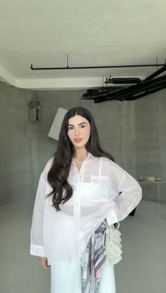 Transparan pembe oversize gömlek