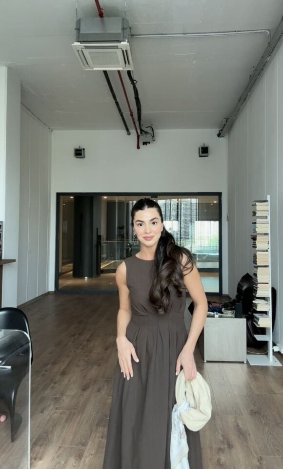 İçi astarlı keten prenses elbise