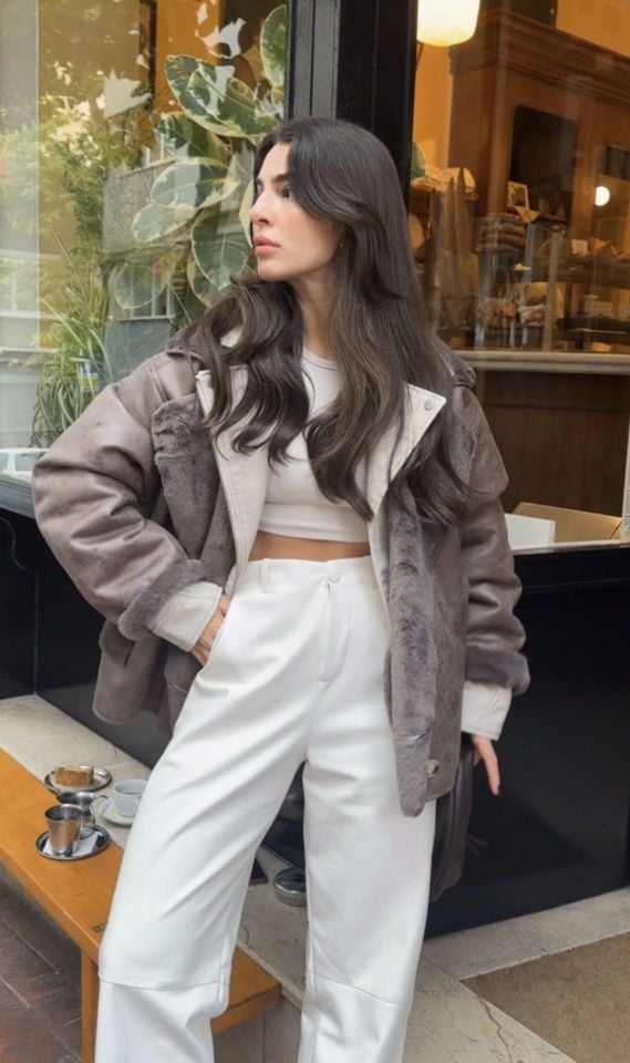 Premium kalite krem deri pantolon