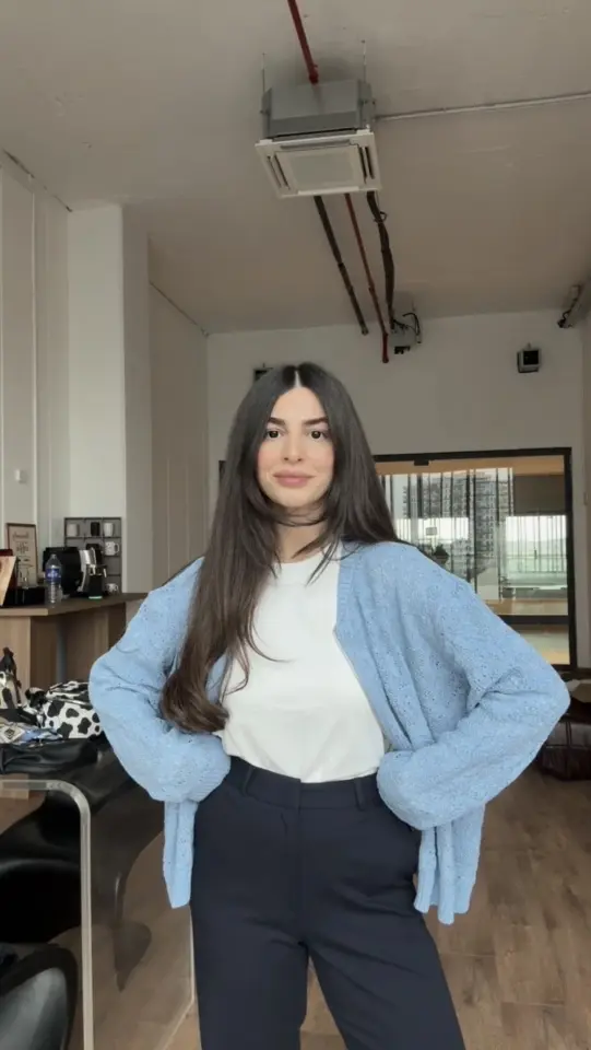 Fermuarlı mavi hırka triko