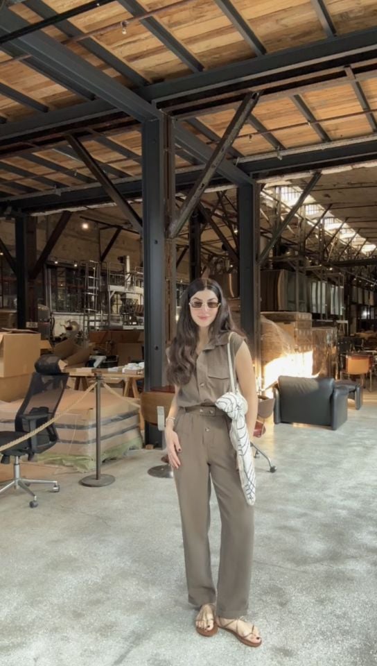 Tensel kahve kemer detaylı tulum