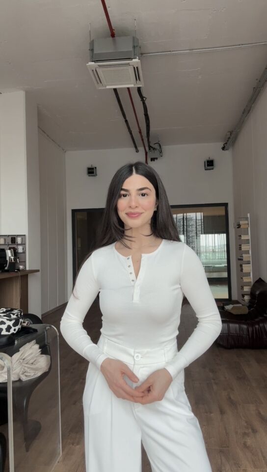 Karol pamuklu düğme detaylı  Ekru basic