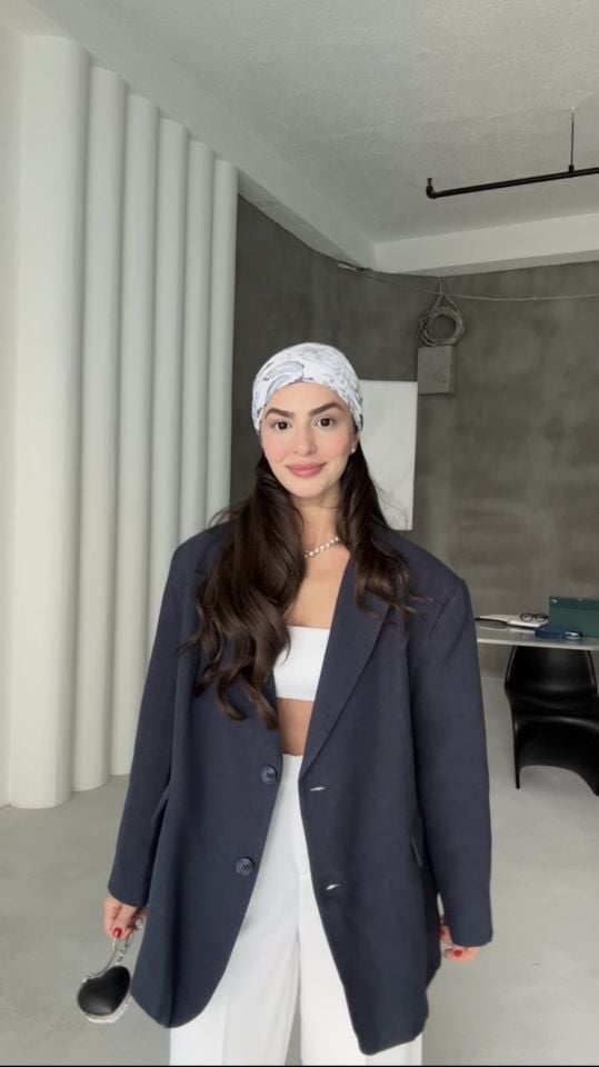 Lacivert içi astarlı keten blazer