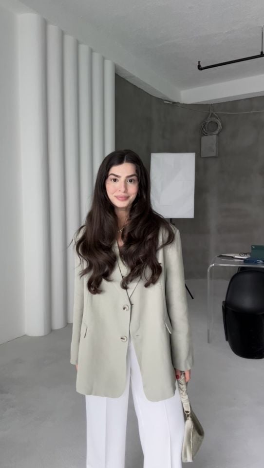 Çağla yeşili içi astarlı keten blazer