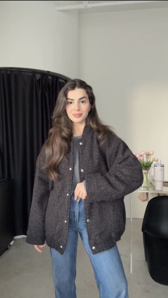 Siyah yün kaşe astarlı bomber