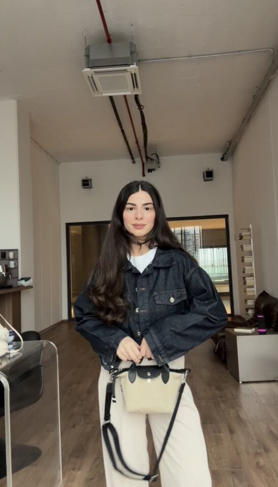 Orjinal marka koyu renk denim crop ceket