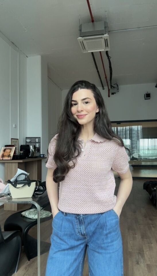 Sim ipli ajurlu polo yaka pembe bluz