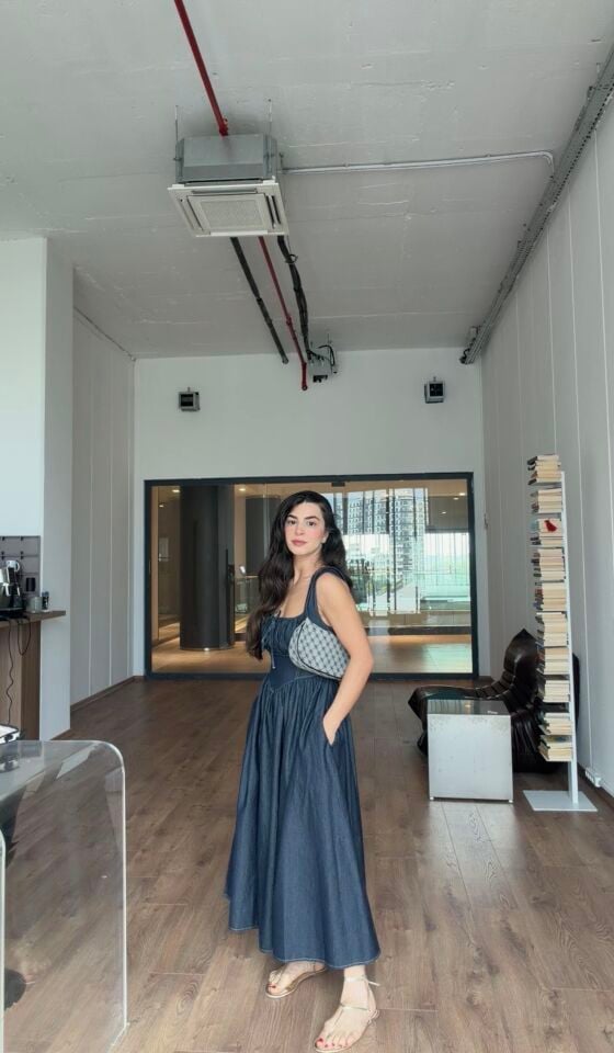 Jean korse detaylı elbise