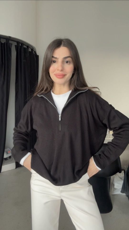 Premium kalite fermuarlı siyah sweathirt