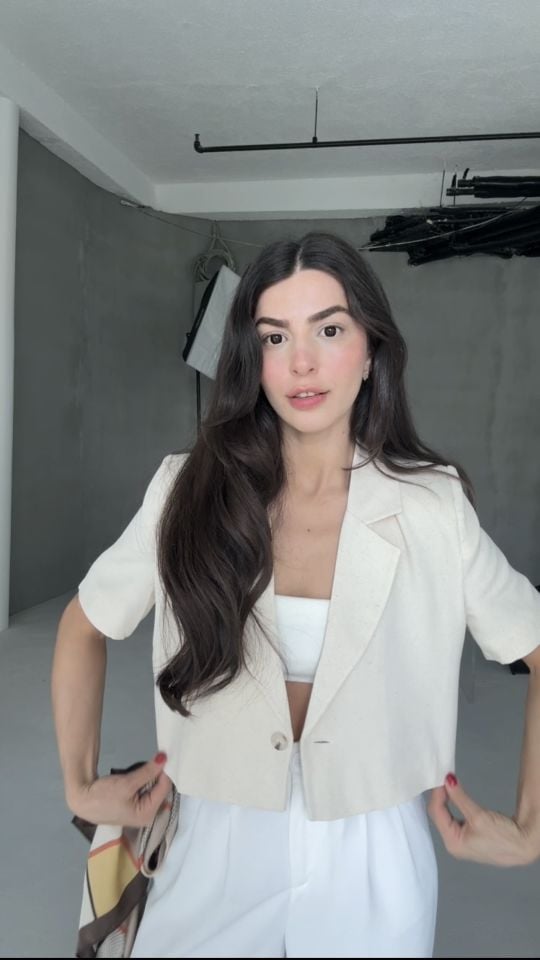 Naturel keten crop ceket