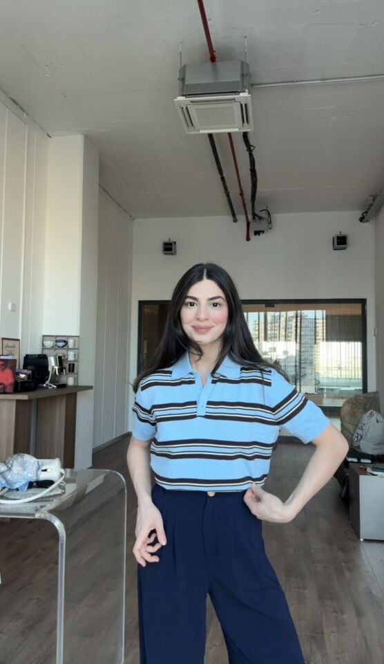 Orjinal marka pamuklu Polo yaka bluz