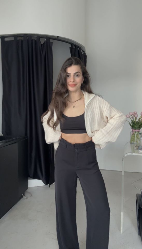 Mango marka dökümlü siyah palazzo