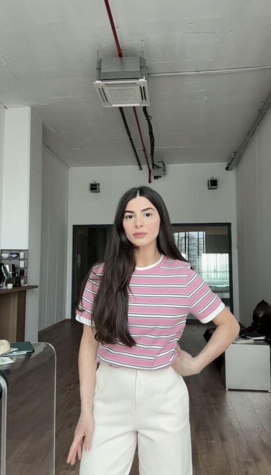 Orjinal tu marka pembe dokulu bluz