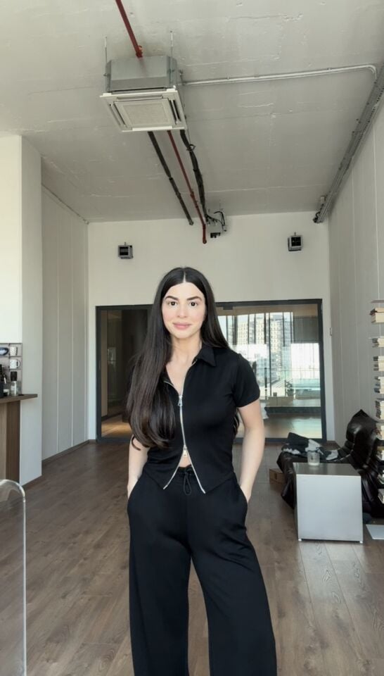 Çift fermuarlı siyah eşofman takımı