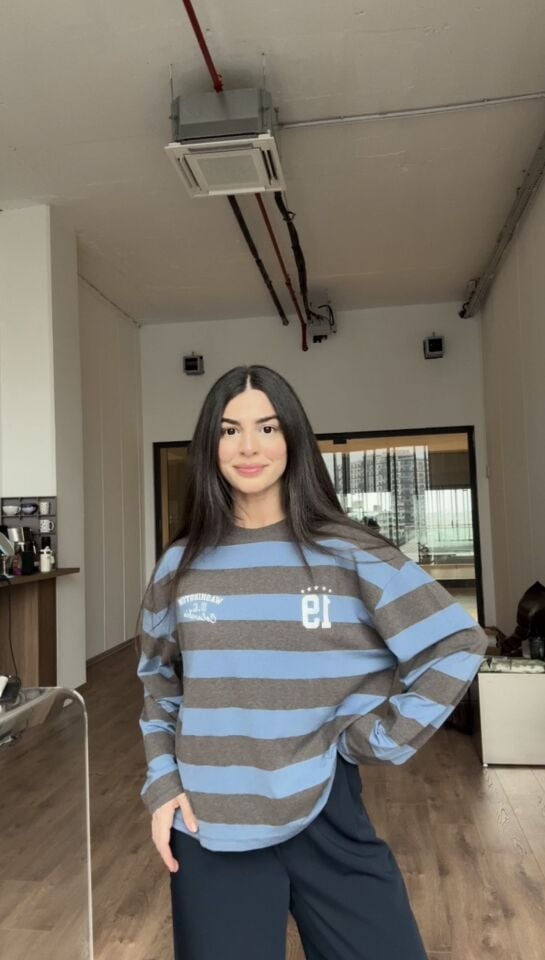 Dokulu pamuklu mavi gri basic