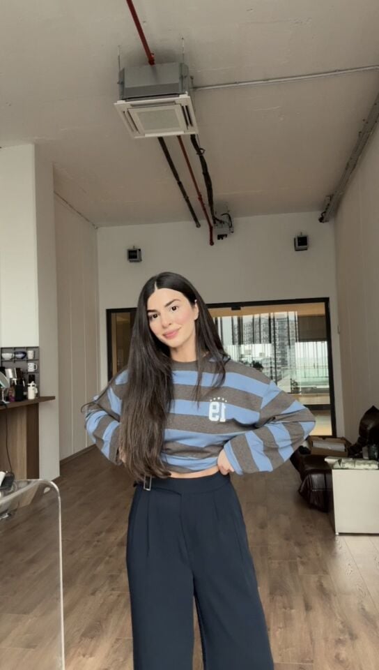 Kemer ayarlı larcivert premıum dökümlü palazzon