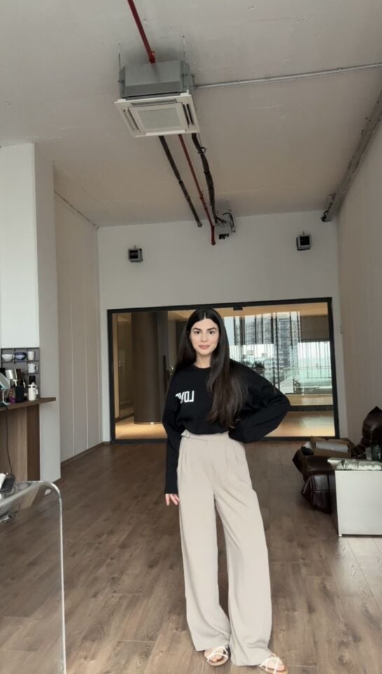 Sütlü kahve vizon kemer ayarlı palazzo